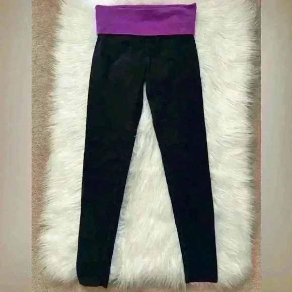 Yoga Pants - Y2K Yoga Foldover Waistband Leggings Black Purple XS
